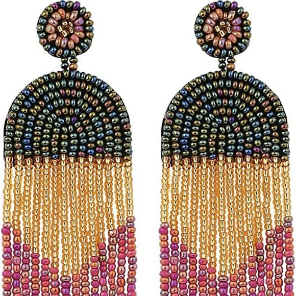 Free People ⭐️ Long Beaded Tassel Earrings - Picture 2 of 4